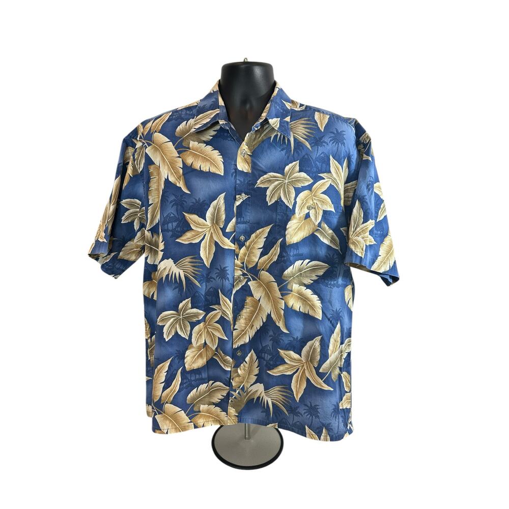 Pierre Cardin Men’s Floral Blue Hawaiian Shirt, XL